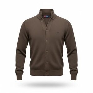Chaps Mens Large Brown Cotton Mock Neck Button Front Cardigan Sweater Grandpa
